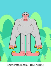 Yeti in forest. Bigfoot abominable snowman. vector illustration