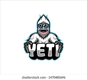 Yeti divertida pose vectorial, emblema vectorial Yeti