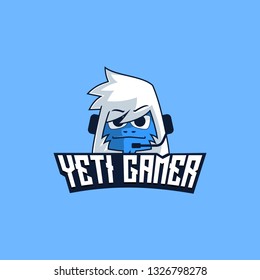 Yeti Gamer with Headphones Vector Illustration, E Sport Mascot Yeti