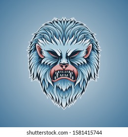 Yeti head in angry face illustration for digital, t shirt, apparel and other merchandise