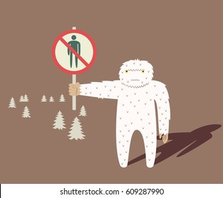 Yeti holding prohibition sign