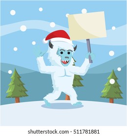 yeti holding sign illustration design