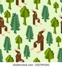 Yeti isometric pattern seamless. bigfoot now monster background. Baby fabric texture