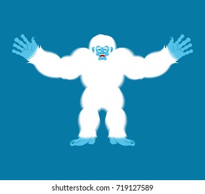 Yeti joyful. Bigfoot cheerful. Abominable snowman happy. Vector illustration
