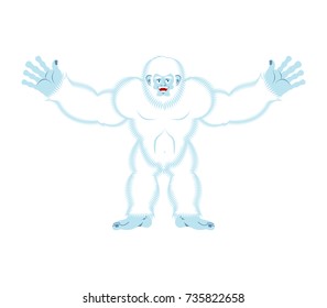 Yeti joyful. Bigfoot cheerful. Abominable snowman happy. Vector illustration
