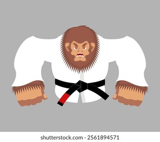 Yeti in judo kimono. Karate Yeti mascot. Angry sport animal 