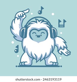 Yeti is Listening to Songs and Dancing Vector Design