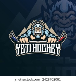 Yeti mascot logo design vector with modern illustration concept style for badge, emblem and t shirt printing. Yeti hockey illustration for sport team.