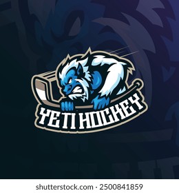 Yeti mascot logo design vector with modern illustration concept style for badge, emblem and t shirt printing. Yeti hockey illustration for sport team.