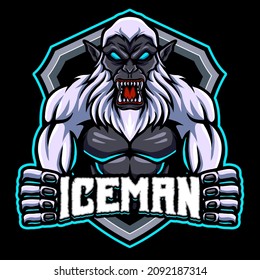 Logo de la mascota Yeti para el deporte y el deporte aislado en un fondo oscuro