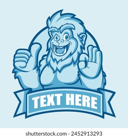 Yeti Mascot Logo Vector Design. Smile Yeti Mascot Thumb Up with Circle Emblem