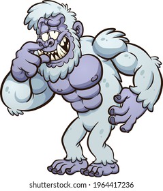 Yeti monster cartoon picking its nose. Vector clip art illustration with simple gradients. All on a single layer. 
