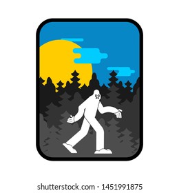 Yeti and mountains symbol. Bigfoot and forest sign.