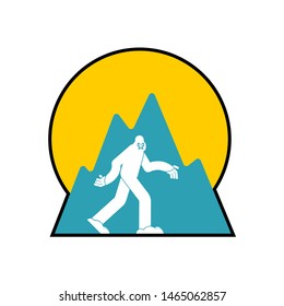 Yeti and mountains symbol. Bigfoot and forest sign.