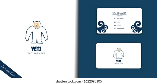 Yeti is mythology animal. cartoon style logo design. set with business card