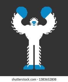 Yeti pixel art. Bigfoot pixelated. abominable snowman Old game graphics. 8 bit Big foot
