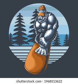 Yeti Plays Snowboard Vector Illustration For Your Company Or Brand