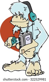 A yeti with a portable tape player