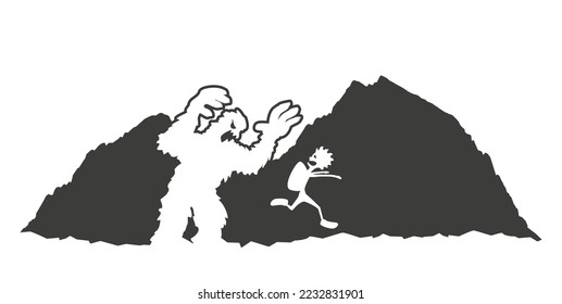 A Yeti scares a hiker in the mountains