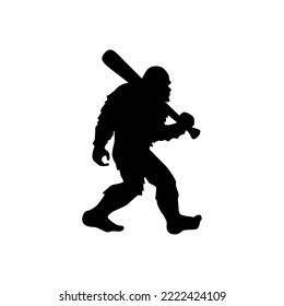 Yeti silhouette. Bigfoot baseball player. Bigfoot hobbies template for home decoration, laser cut, crafting, t shirt print, tote bag. Vector illustration.