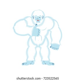 Yeti thumbs up. Bigfoot winks emoji. Abominable snowman cheerful. Vector illustration
