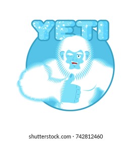 Yeti thumbs up. Bigfoot winks emoji. Abominable snowman cheerful. Vector illustration
