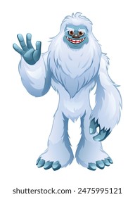 Yeti waving hand cartoon character. Monster vector illustration isolated on white background