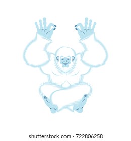 Yeti yoga. Bigfoot yogi. Abominable snowman relaxation and cognition. Vector illustration
