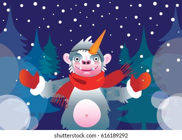 Yeti's winter greeting. Vector illustration