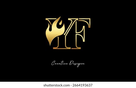 YF Golden Flame Logo Design Símbolo minimalista de lujo para Premium Branding e identidad creativa