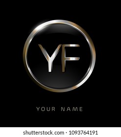 YF initial letters with circle elegant logo golden silver black background