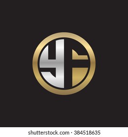 YF initial letters circle elegant logo golden silver black background