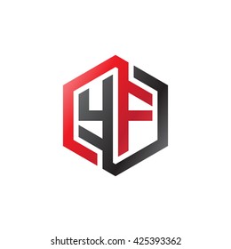 YF initial letters looping linked hexagon logo red black