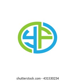 YF initial letters looping linked ellipse logo blue green