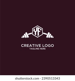 YF initial monogram for fitnes or gym logo with creative shield and barbell design