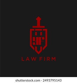 YF initial monogram for law firm with sword and shield logo image