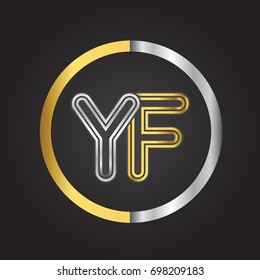 YF Letter logo in a circle. gold and silver colored. Vector design template elements for your business or company identity.