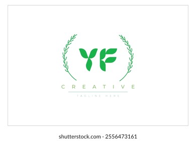 YF letters eco logo with leaf. Fresh nature and healthy leaf logo design.