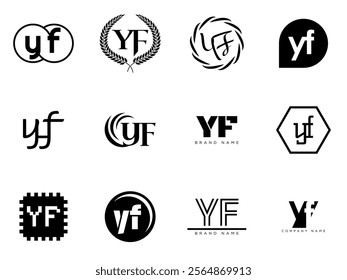 YF logo company template. Letter y and f logotype. Set different classic serif lettering and modern bold text with design elements. Initial font typography. Collection trendy business identity.