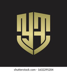 YF Logo monogram with emblem shield shape design isolated gold colors on black background