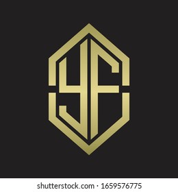 YF Logo monogram with hexagon shape and outline slice style with gold colors