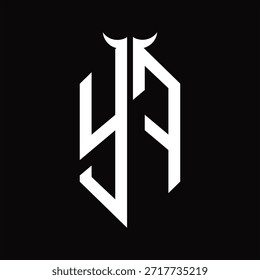 YF Logo monogram with horn shape isolated black and white design template on black background