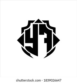 Monograma de logotipo YF con línea de protección y plantilla de diseño de 3 flechas sobre fondo blanco