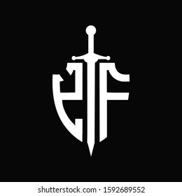 YF logo with shield shape and sword