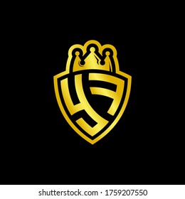 YF monogram logo with shield and crown style design template isolated on black background