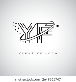 YF Orbit Monogram Logo – Futuristic Minimal Letter mark with Circular Line Art, Tech-Inspired Dots and Space Motion Concept for Modern Branding Identity