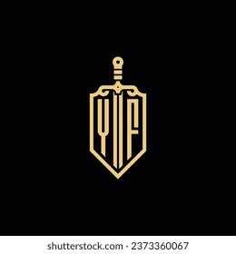 YF vintage shield and sword initial logo in high quality professional design that will print well across any print media