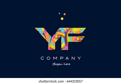 yf y f alphabet letter logo colors colorful rainbow acrylic font creative text dots company vector icon design template