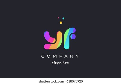 yf y f  creative rainbow green orange blue purple magenta pink artistic alphabet company letter logo design vector icon template