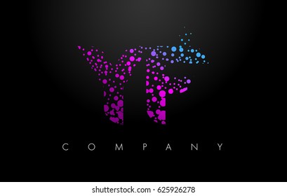 YF Y F Letter Logo with Purple Blue Particles and Bubble Dots Design Vector.